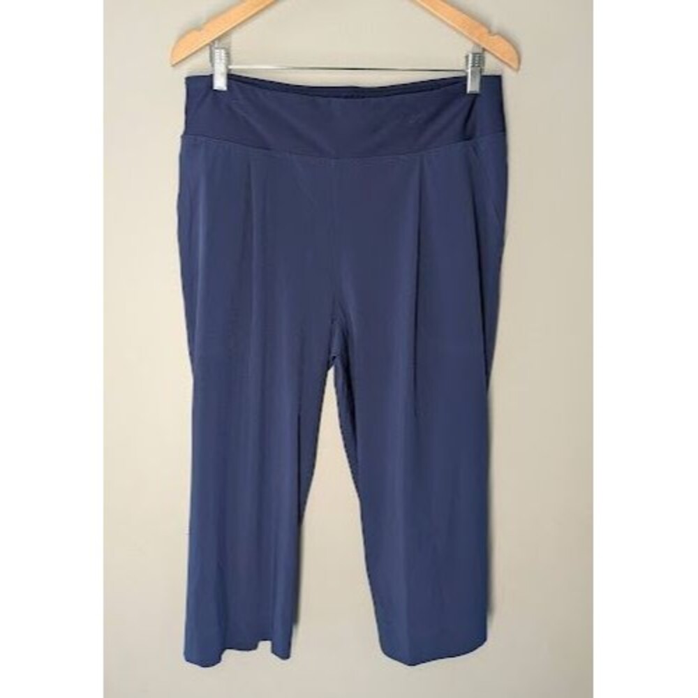 Title Nine Womens L Blue Nimble Round Trip Wide Leg Cropped Elastic Waist Pants